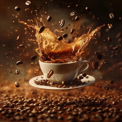 cup of coffee with beans