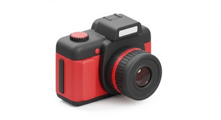 Cartoon Camera Digital Render in Red and Black on White Background