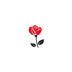 Obraz premium A beautiful red rose with delicate petals and green leaves, symbolizing love and passion, isolated against a white background for a striking effect.