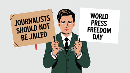 World Press Freedom Day Concept with Microphone, Newspaper, Camera, and Journalistic Symbols in Modern Flat Vector Style &ndash; Ideal for Media Rights, Journalism, and Freedom of Speech Themes