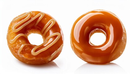Hole Caramel Donut with Glaze Toping on White Background Isolated