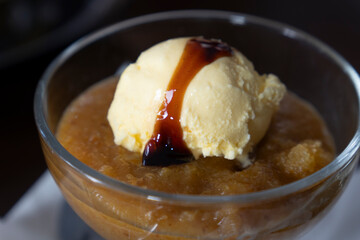 Bienmesabe cream of almonds and honey dessert from the Canary islands with vanila ice cream Spain