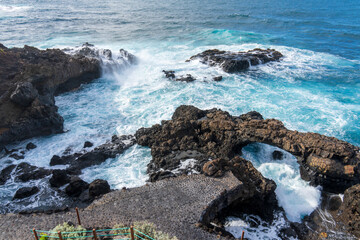 La Palma island Canary archipelago Spain Atlantic Ocean with rough waves on the windward coast with...