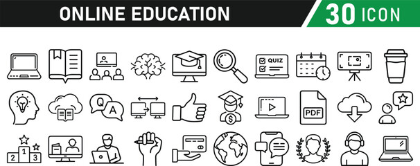 Online education line icons collection. icon set in a flat design. Thin outline icons pack. Vector illustration collection