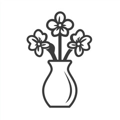 Vase with Flowers Solid Line Icon Isolated on White Background