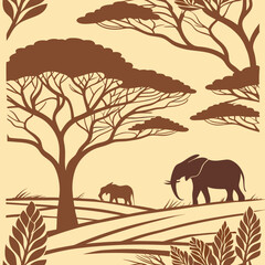 Fototapeta premium Seamless pattern design created with colors and animal and plant images specific to the African continent
