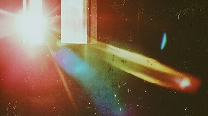 Bright sunlight streams through a dusty window illuminating a dark room floor.