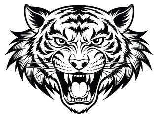Wild tiger head vector illustration, a powerful feline animal face