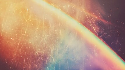 A vibrant rainbow arc gracefully curves across a textured, grunge-style background.