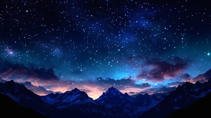Starry night over majestic mountains
