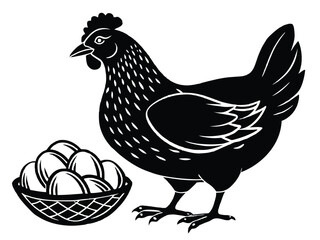 Cute cartoon farm poultry illustration of a hen with a chick and a rooster, isolated vector drawing