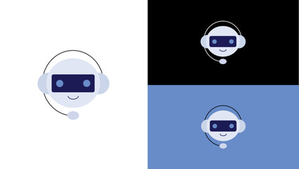Cute Chatbot Head Icon with Headset and Smile | Minimal Friendly AI Support Bot Face Design for Customer Service, Virtual Assistant, Technology Apps, Software, Helpdesk, Web Platforms, and Automation 