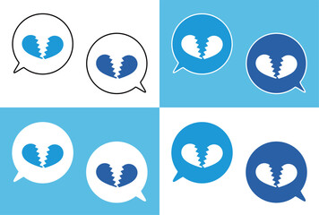 シンプルな吹き出し セット 割れたハートマーク カラフル 水色&青色