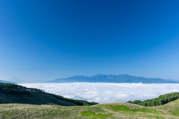 快晴の青空と雲海に浮かぶ南アルプスの山並み3