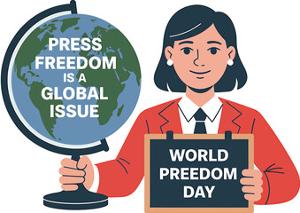 World Press Freedom Day Concept with Microphone, Newspaper, Camera, and Journalistic Symbols in Modern Flat Vector Style – Ideal for Media Rights, Journalism, and Freedom of Speech Themes