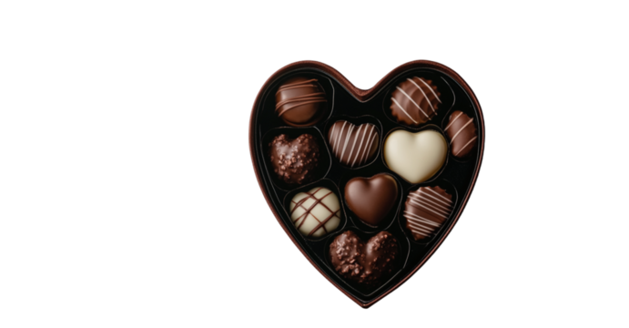  Heart-shaped box of chocolates isolated on a transparent background PNG