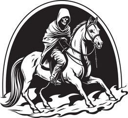 Fototapeta premium Phantom Gallop A Journey with Hooded Death on Its Eerie Horse