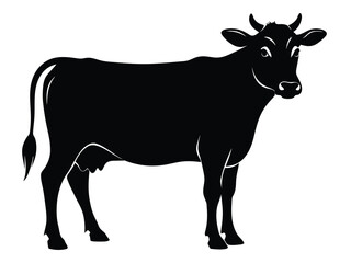 Black silhouettes of a cow and goat, farm animals in vector illustration
