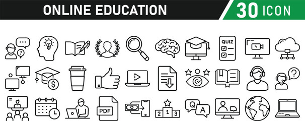 Online education line icons collection. icon set in a flat design. Thin outline icons pack. Vector illustration collection