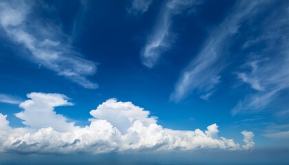 6月の青空に浮かぶ大きな雲、梅雨の合間の清らかな景色

