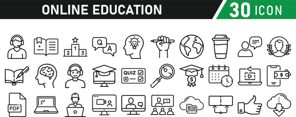 Online education line icons collection. icon set in a flat design. Thin outline icons pack. Vector illustration collection