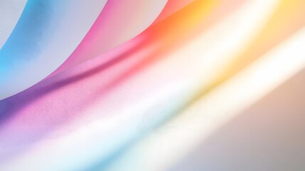 Abstract colorful fabric waves flow in soft light creating a vibrant rainbow gradient texture.