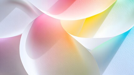 Abstract pastel rainbow fabric swirls create a soft colorful background texture.