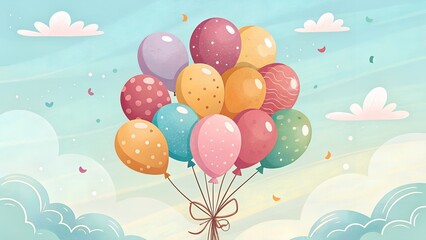 Vector happy birthday realistic template design of shine golden air helium balloon on white background with confetti. 3d happy birthday illustration with flying balloon and text
