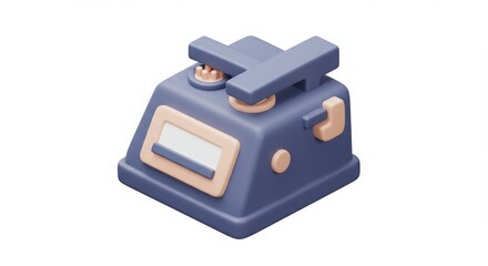 Isometric Cash Register Illustration in Blue and Beige on White