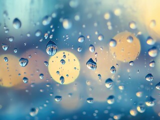 Abstract water droplets on glass surface with bokeh background and ring light