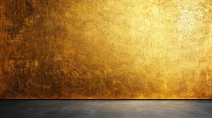 Brushed gold metallic backdrop with intricate textures warm ambient lighting moody atmosphere close-up angle dark studio, Realistic Photo