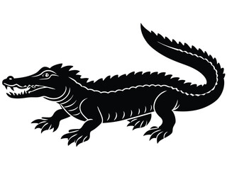Black vector silhouette of a wild dragon and crocodile reptile animal isolated on white