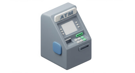 Isometric Style Atm Machine on White Background for Banking Concept