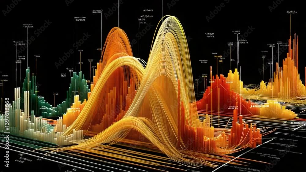 Poster data visualization: a dynamic, artistic representation of data, showcasing flowing lines and vibrant