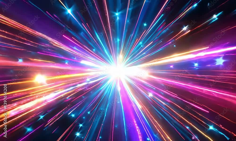 Poster a glowing neon fractal light burst background with symmetrical patterns