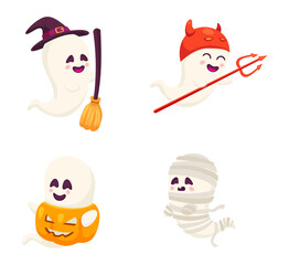 Hand drawn Set halloween ghosts collection