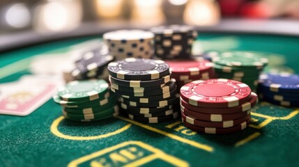 casino chips and money on a gambling table, capturing the thrill of high-stakes betting