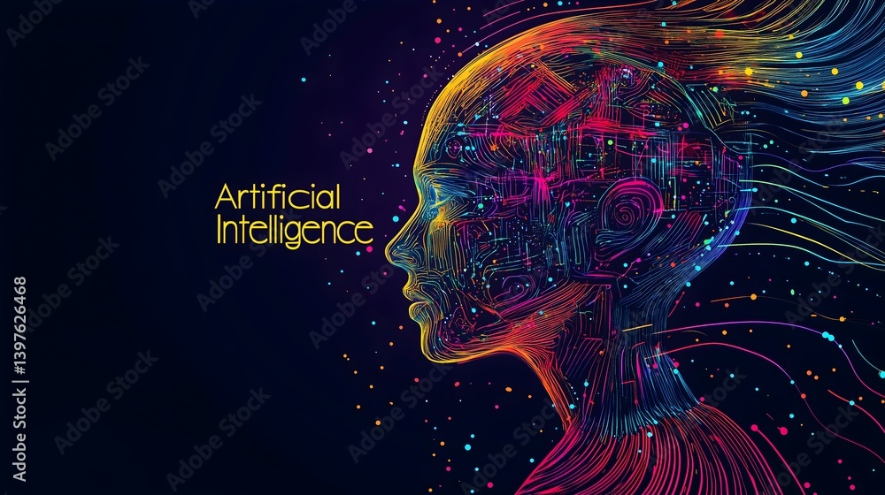 Poster ai's neural network: a futuristic image of an artistic human profile, formed from intertwined circui