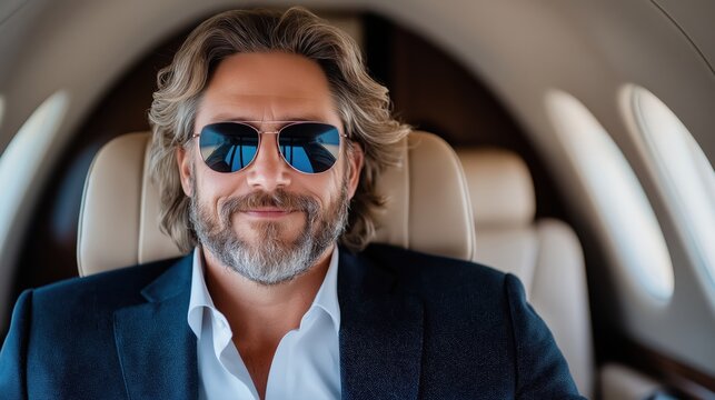 Billionaire entrepreneur evaluates global business expansion opportunities aboard a private jet
