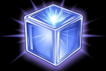 A glowing blue cube exhibiting radiating light within its structure