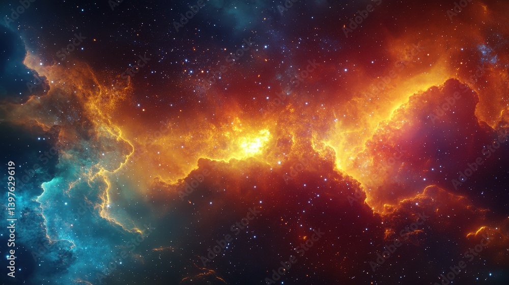 Poster a powerful gamma-ray burst exploding in a distant galaxy, sending a brilliant flash across the cosmo