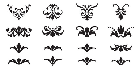 Set of decorative ornaments leaf elements. Vintage calligraphy collection