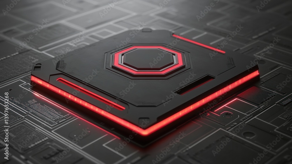 Aufkleber a black electronic component with red illuminated design features
