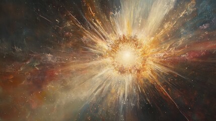 A radial burst of light emanating from the center, surrounded by a soft, blurred halo of colors