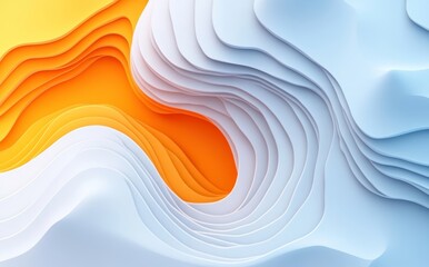 Soft orange and white hues characterize an abstract landscape of flowing waves, inducing a serene and calming visual experience that captures the essence of fluidity and motion