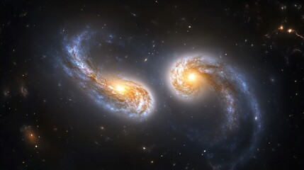 Fototapeta premium A spectacular twin galaxy system, with two galaxies locked in gravitational orbit around each other