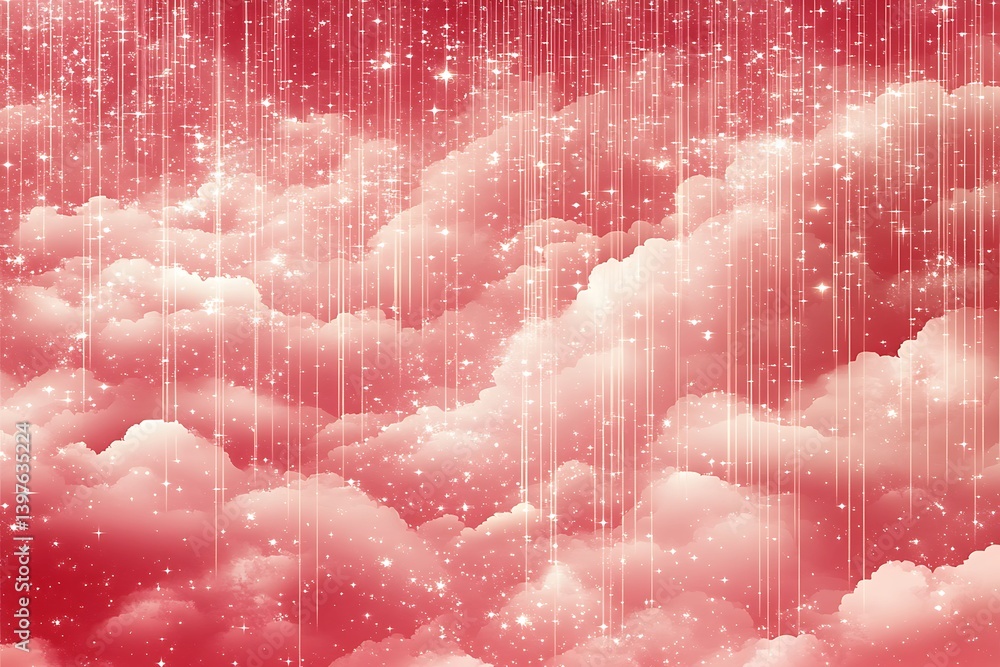 Poster red hued fluffy clouds with sparkling elements filling the frame