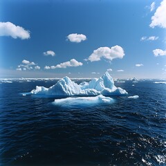 Antarctic Icebergs with Sunny Ocean.