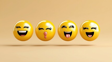 Kawaii happy emoji faces express joy and playfulness with cute cartoon styles for fun communication