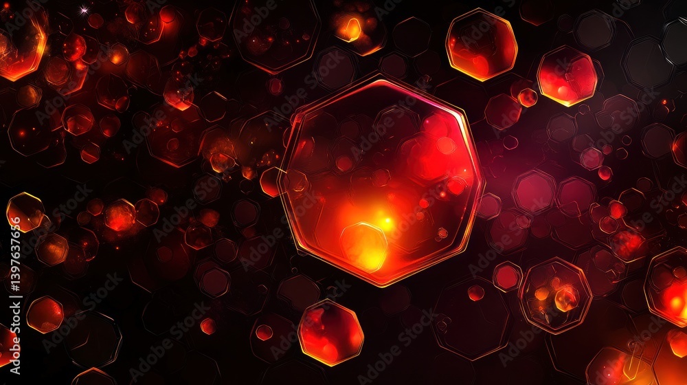 Aufkleber geometric red orange abstract art featuring multiple hexagonal shapes